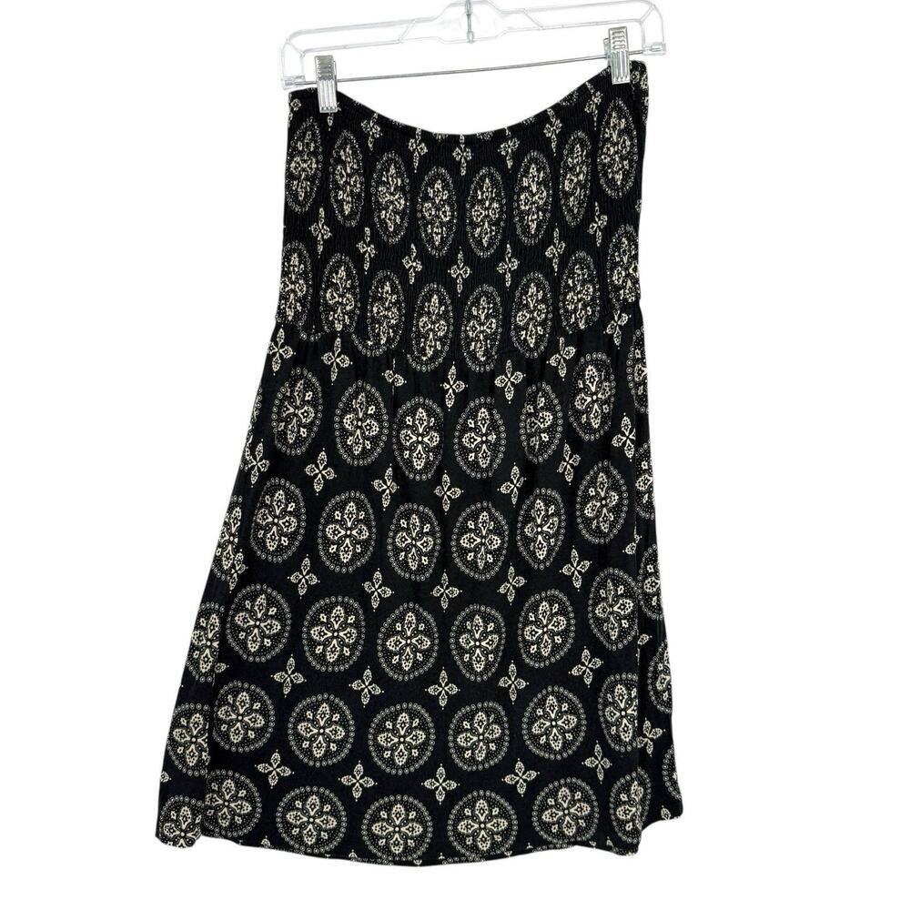 Lascana Smocked Waist Pull on Midi Skirt size 8 Black Medallion Pattern Boho - Picture 2 of 11